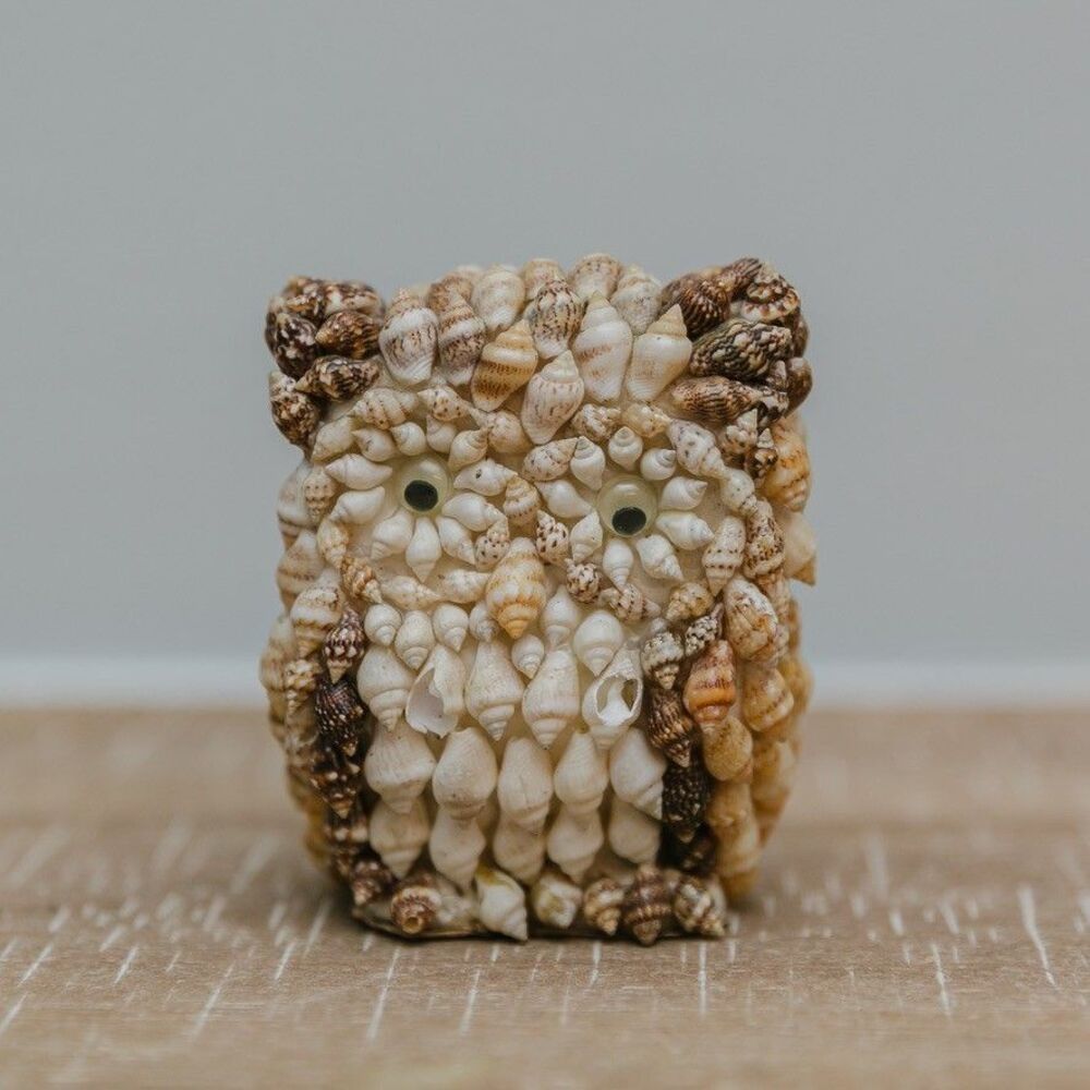 Vintage Seashell Owl Figurine Coastal Decor
